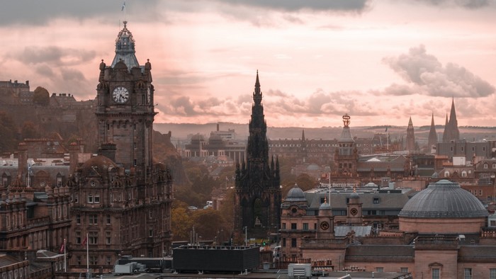 Edinburgh skyline with Scott Monument and Balmoral Clock Tower