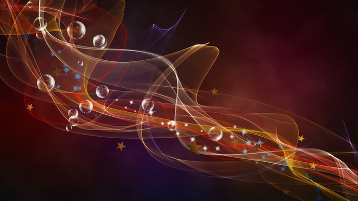 Abstract flowing ribbons with stars and bubbles