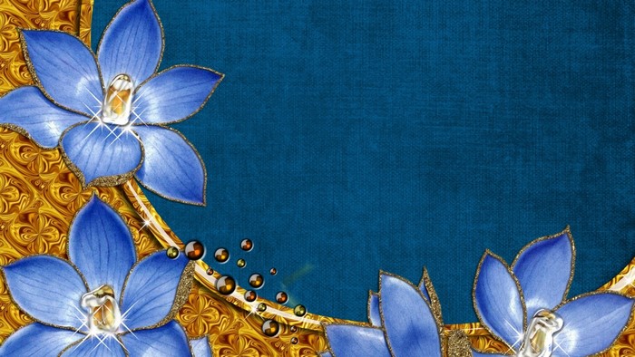 Blue flowers with gold ornate pattern