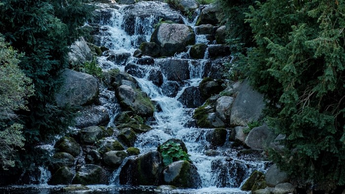 Waterfall cascading over mossy rocks