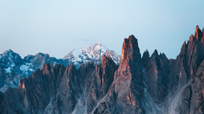Jagged mountain peaks at sunrise