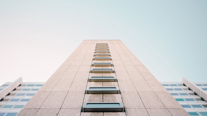 Building with windows against a clear sky