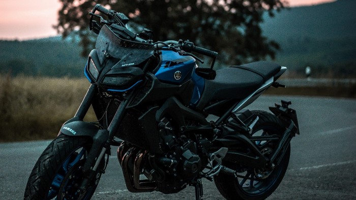 Blue Yamaha MT-09 Motorcycle on a Road