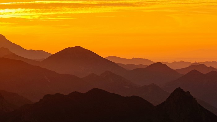 Silhouette of mountains at sunset