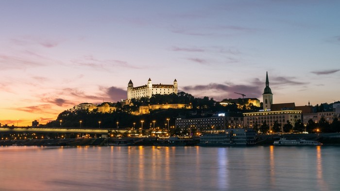 Bratislava Castle and St. Martin's Cathedral at dusk