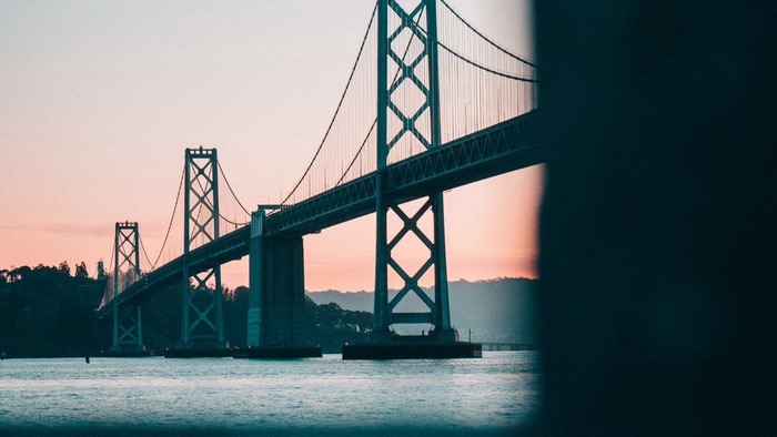 Bridge over water at sunset