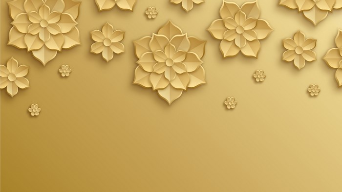 Golden 3D floral ornaments on a golden background