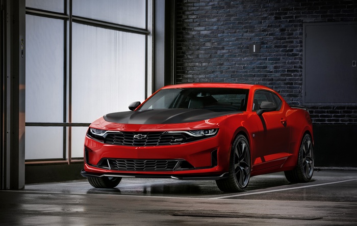 Red Chevrolet Camaro RS 1LE in garage