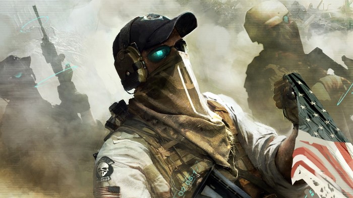 Soldier from Tom Clancy's Ghost Recon Future Soldier holding US flag