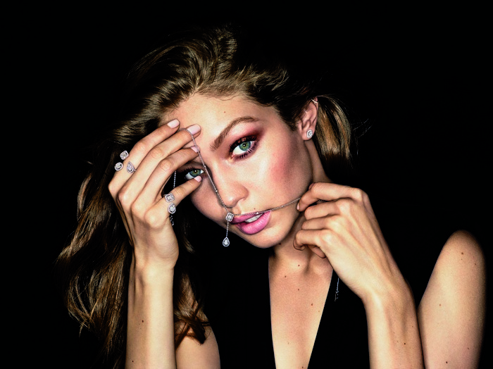 Gigi Hadid wearing diamond jewelry
