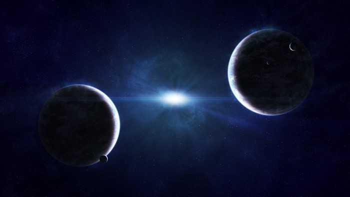 Two planets and a bright star in space