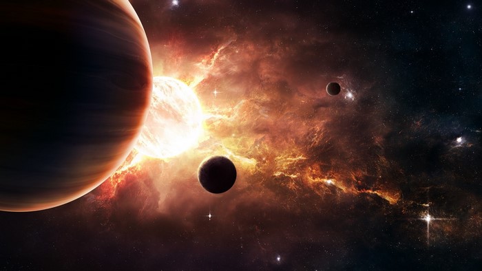 Planets and nebula in outer space