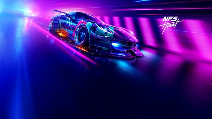 Need for Speed Heat car on neon-lit road