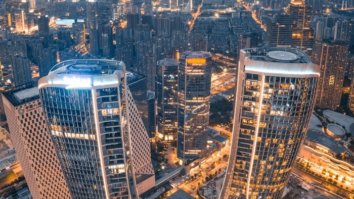 Skyscrapers in a modern city at night