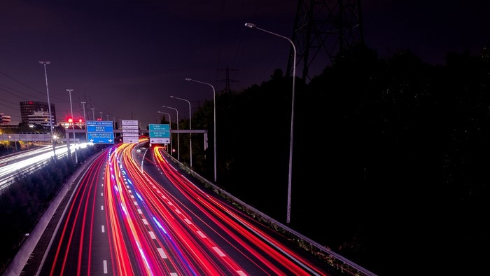 Long exposure of highway traffic at night