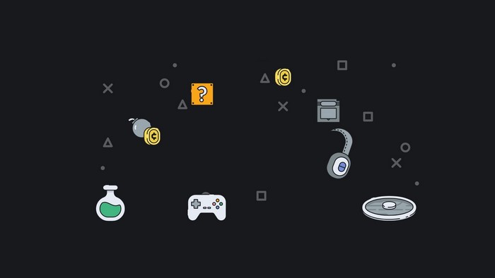 Video game icons on a dark background