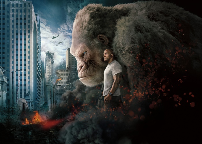 Rampage: White Gorilla and Dwayne Johnson in City