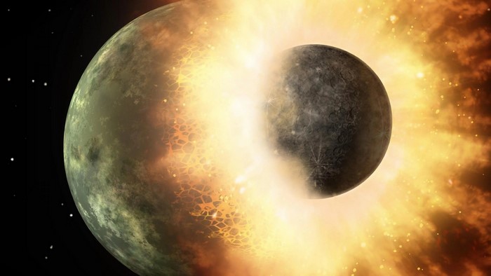 Planetary collision in space