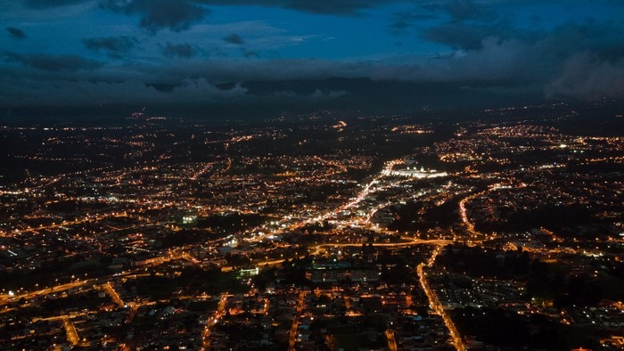 Night city lights from above