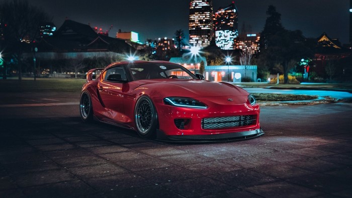 Red Toyota Supra GR 2020 at night