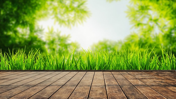 4K Summer grass and wooden deck