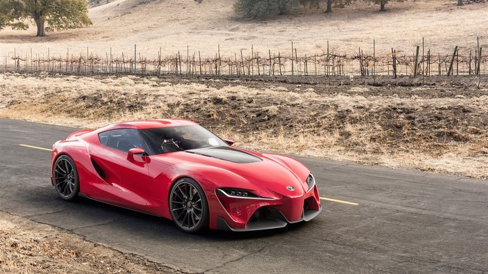 Red Toyota FT-1 concept car on a road
