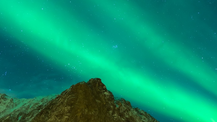 Aurora Borealis over snow-capped mountains