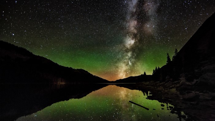 Milky Way over a mountain lake