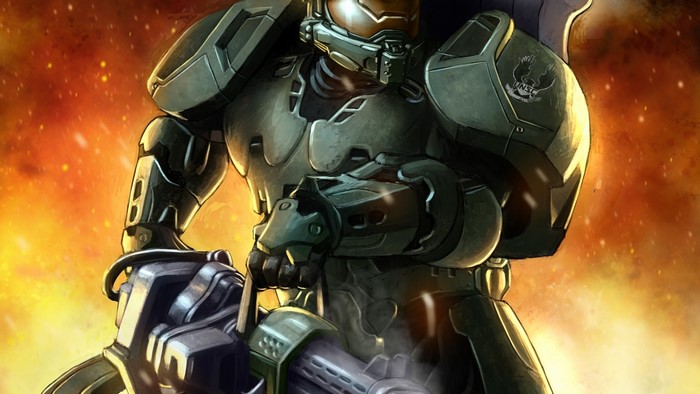 Master Chief from Halo holding a weapon