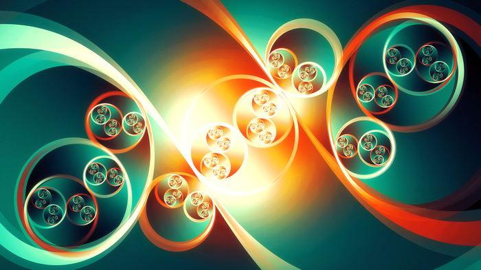 Fractal art with swirling circles and vibrant colors