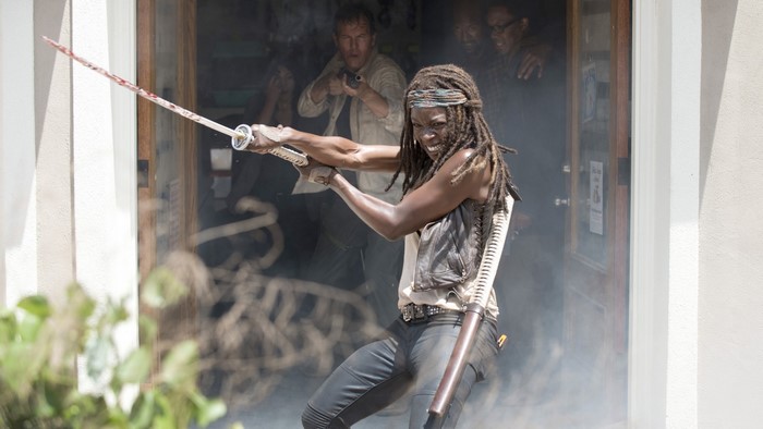 Michonne from The Walking Dead with a sword
