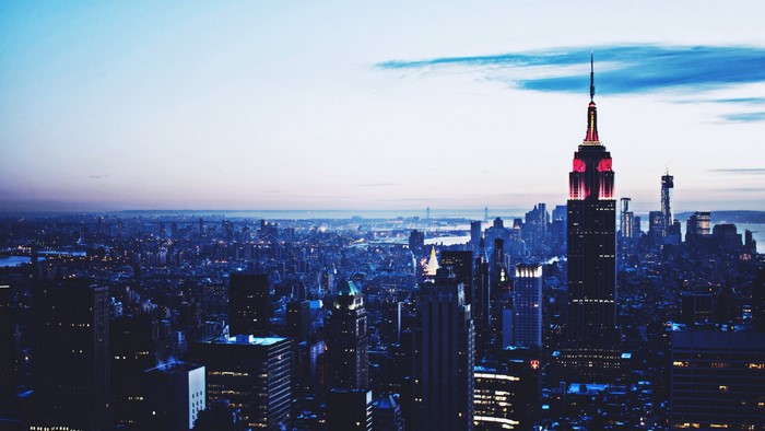Empire State Building and Manhattan Skyline at Dusk