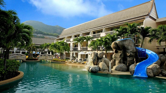 Resort with swimming pool and water slide