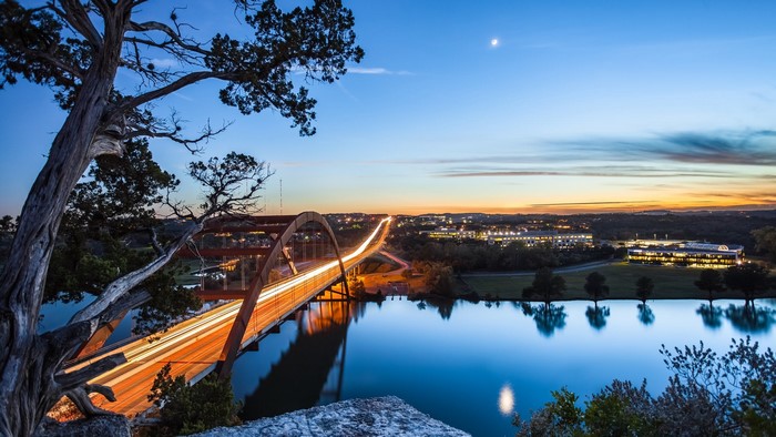 Pennybacker Bridge over Lake Austin at dusk
