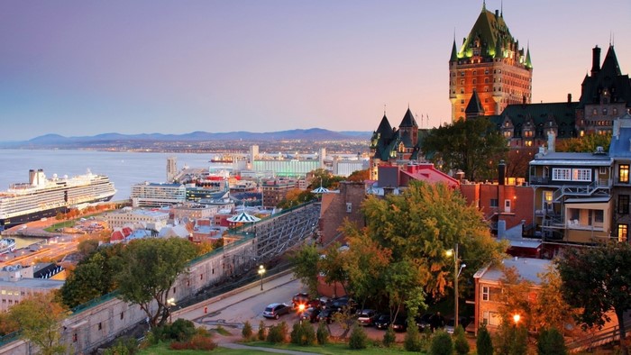 Quebec City with Fairmont Le Chateau Frontenac and Cruise Ship