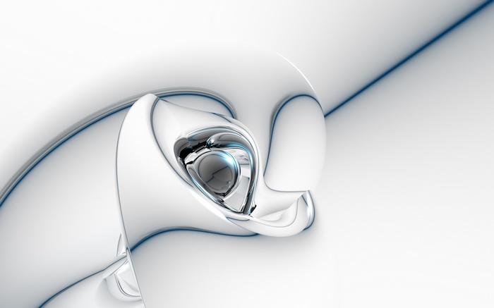 Abstract White and Chrome Sculpture with Blue Lines