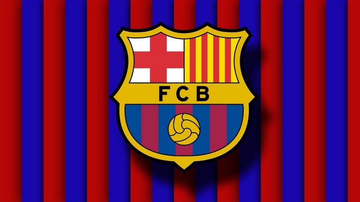 FC Barcelona crest on red and blue striped background