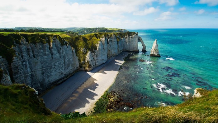 Etretat cliffs and arch in Normandy, France