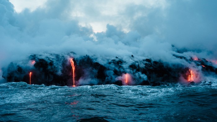 4K Volcano Lava Flowing into Ocean