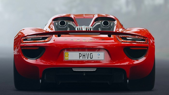 Red Porsche 918 Spyder rear view