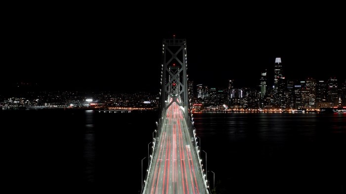 Bay Bridge at Night with San Francisco Skyline