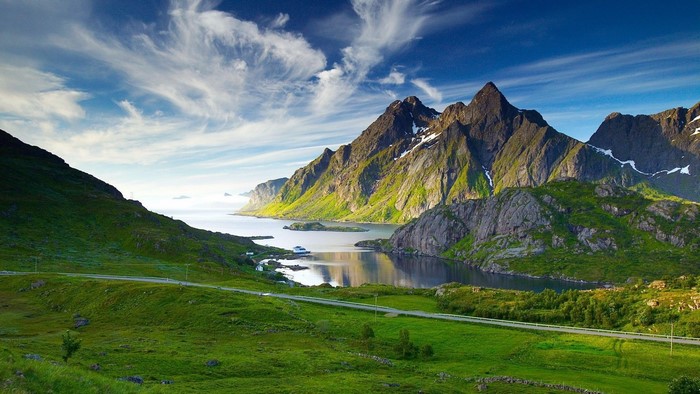 Mountain landscape with a bay and a road
