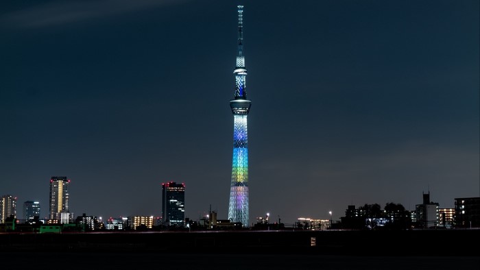 Tokyo Skytree illuminated at night with city skyline