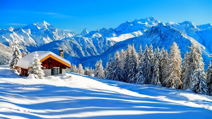 Winter house in snowy mountains