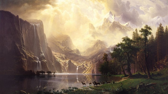 Landscape with waterfalls and mountains