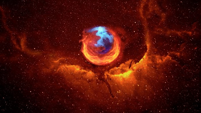 Firefox logo in space nebula