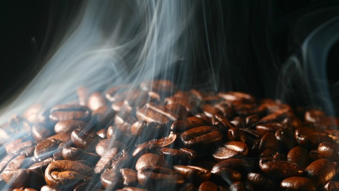 Close-up of steaming coffee beans