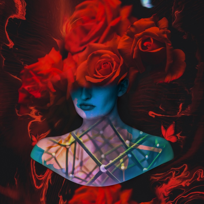Surreal portrait of a girl with roses