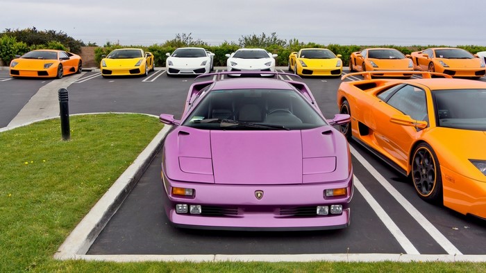 Lamborghinis parked in a lot
