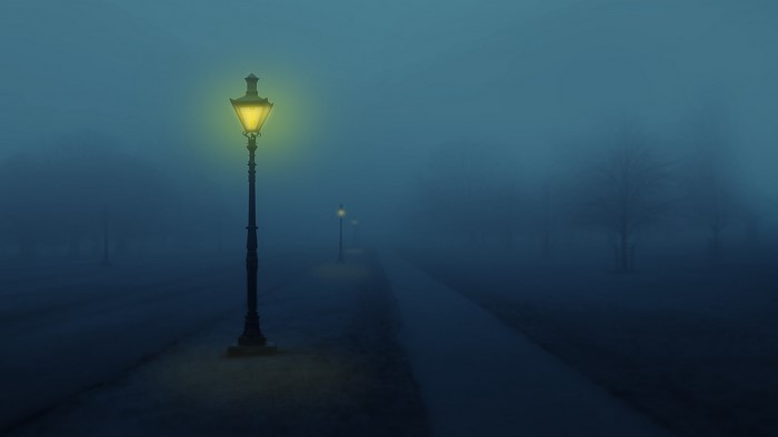 Street lamps in fog
